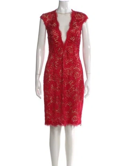 Pre-owned Jovani Lace Pattern Knee-length Dress In Red