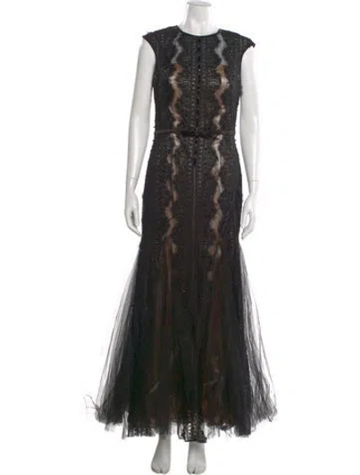 Pre-owned Jovani Lace Pattern Long Dress In Black