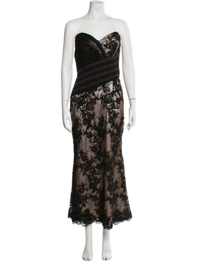 Pre-owned Jovani Lace Pattern Long Dress In Black