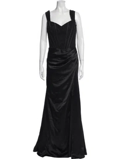 Pre-owned Jovani Lace Pattern Long Dress In Black