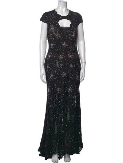 Pre-owned Jovani Lace Pattern Long Dress In Black