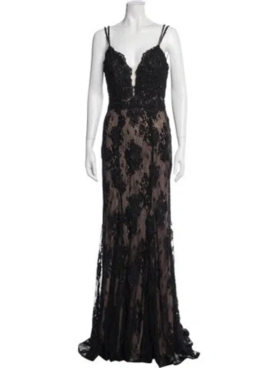 Pre-owned Jovani Lace Pattern Long Dress In Blue