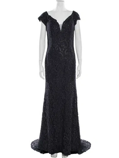 Pre-owned Jovani Lace Pattern Long Dress In Blue