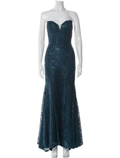 Pre-owned Jovani Lace Pattern Long Dress In Blue