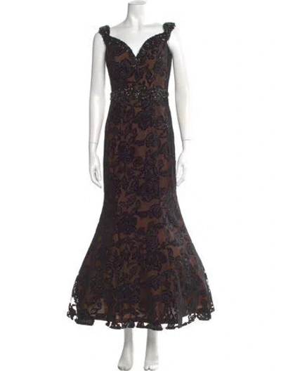Pre-owned Jovani Lace Pattern Long Dress In Brown