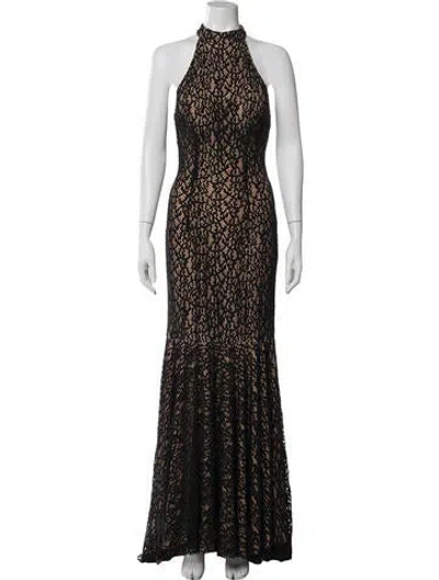 Pre-owned Jovani Lace Pattern Long Dress In Brown