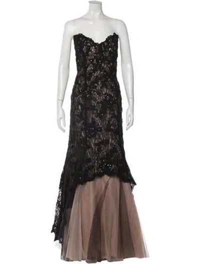 Pre-owned Jovani Lace Pattern Long Dress In Brown