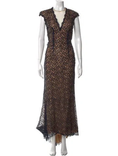 Pre-owned Jovani Lace Pattern Long Dress In Brown