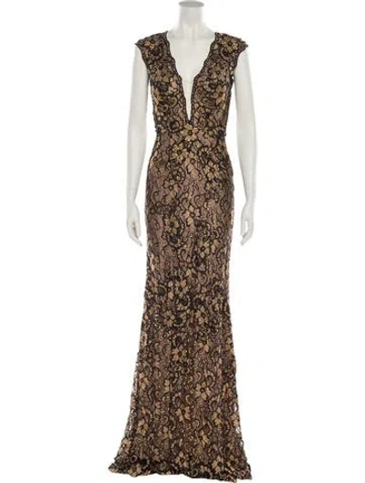 Pre-owned Jovani Lace Pattern Long Dress In Multi
