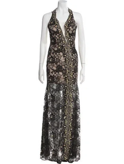 Pre-owned Jovani Lace Pattern Long Dress In Multi
