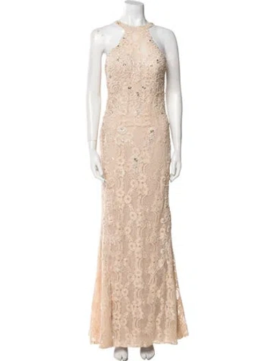 Pre-owned Jovani Lace Pattern Long Dress In Neutral