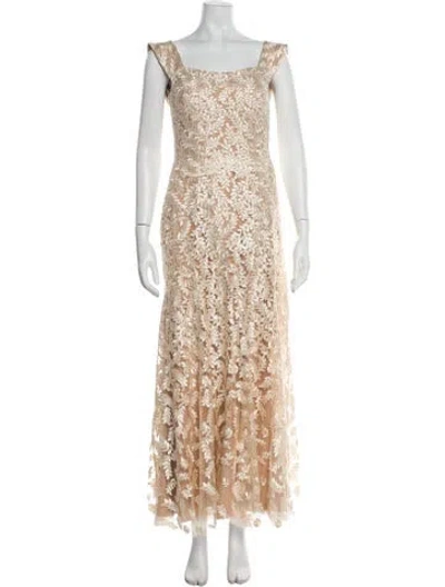 Pre-owned Jovani Lace Pattern Long Dress In Neutral