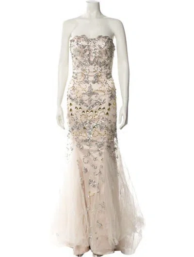 Pre-owned Jovani Lace Pattern Long Dress In Neutral