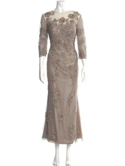 Pre-owned Jovani Lace Pattern Long Dress In Neutral