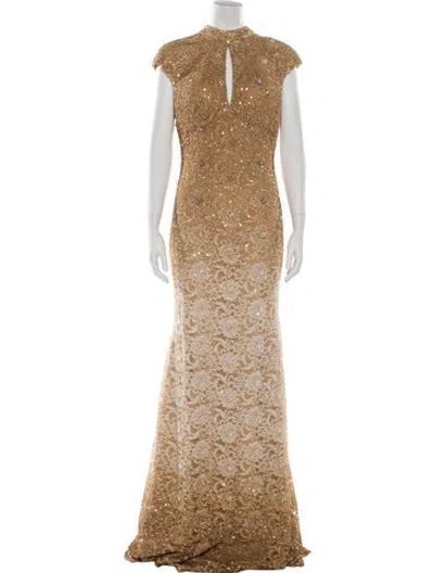 Pre-owned Jovani Lace Pattern Long Dress In Neutral