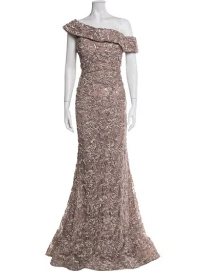 Pre-owned Jovani Lace Pattern Long Dress In Neutral