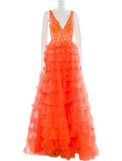 Pre-owned Jovani Lace Pattern Long Dress In Orange
