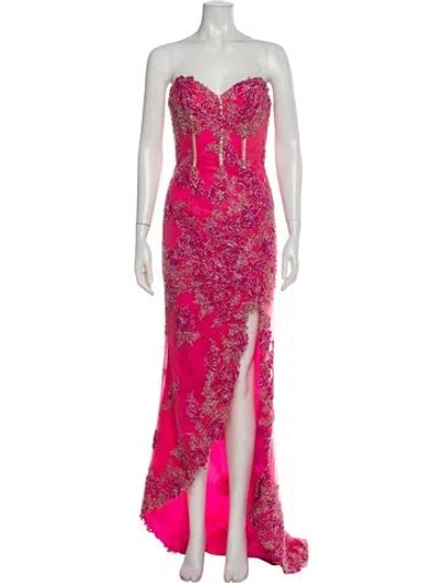 Pre-owned Jovani Lace Pattern Long Dress In Pink
