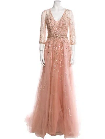Pre-owned Jovani Lace Pattern Long Dress In Pink