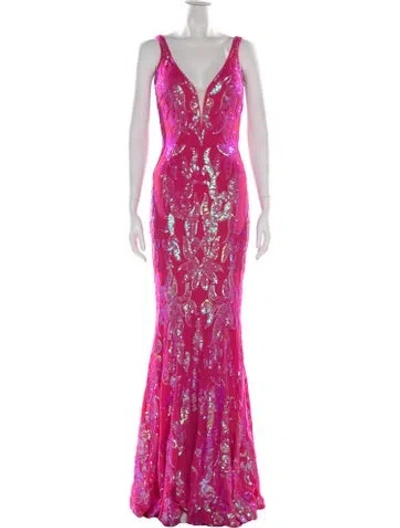 Pre-owned Jovani Lace Pattern Long Dress In Pink