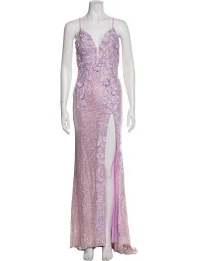 Pre-owned Jovani Lace Pattern Long Dress In Purple
