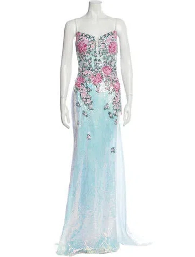 Pre-owned Jovani Lace Pattern Long Dress W/ Tags In Blue