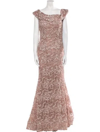 Pre-owned Jovani Lace Pattern Long Dress W/ Tags In Neutral