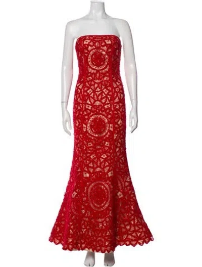 Pre-owned Jovani Lace Pattern Long Dress W/ Tags In Red