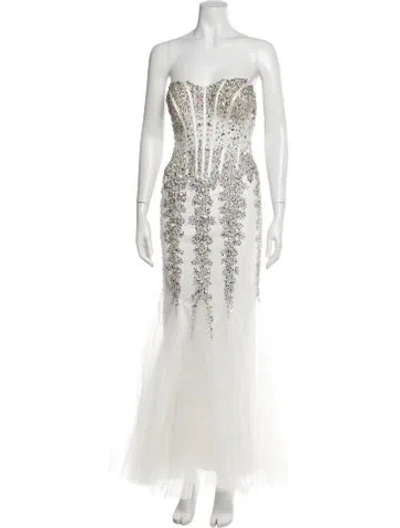 Pre-owned Jovani Lace Pattern Long Dress In White