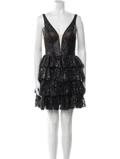 Pre-owned Jovani Lace Pattern Mini Dress In Black