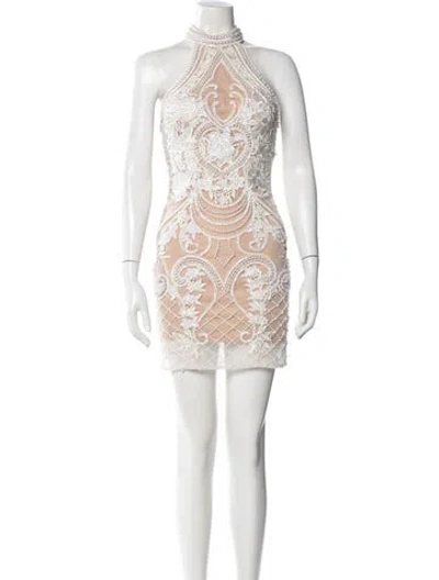 Pre-owned Jovani Lace Pattern Mini Dress In Gray