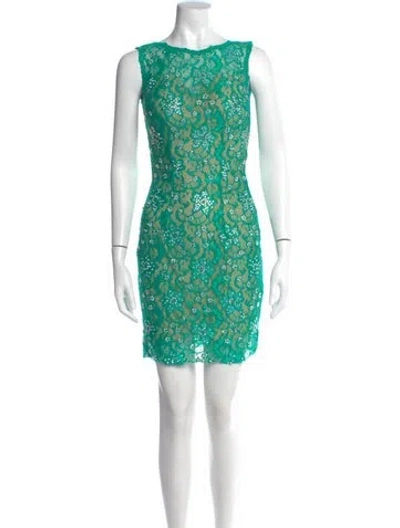 Pre-owned Jovani Lace Pattern Mini Dress In Green