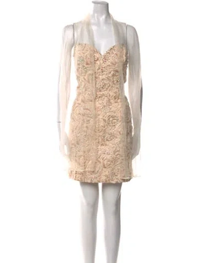 Pre-owned Jovani Lace Pattern Mini Dress In Neutral