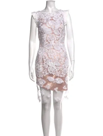 Pre-owned Jovani Lace Pattern Mini Dress In Neutrals/white