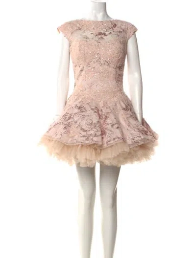 Pre-owned Jovani Lace Pattern Mini Dress In Pink