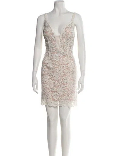 Pre-owned Jovani Lace Pattern Mini Dress W/ Tags In White