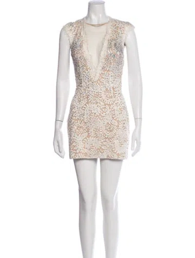Pre-owned Jovani Lace Pattern Mini Dress In White