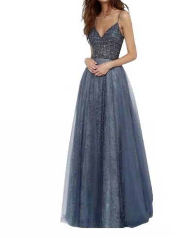 Jovani Lace Skirt Dress In Grey In Multi