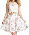 Jovani Lace Top Floral Print Skirt Set Dress In White Print In Multi