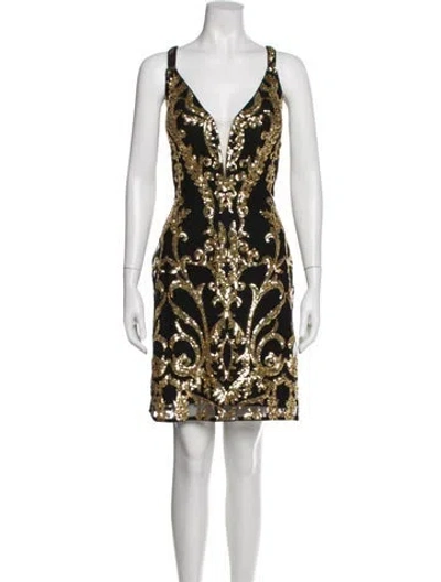 Pre-owned Jovani Linen Knee-length Dress In Black