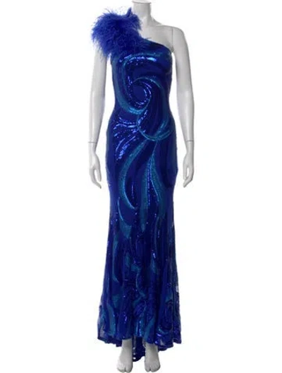 Pre-owned Jovani Linen Long Dress In Blue