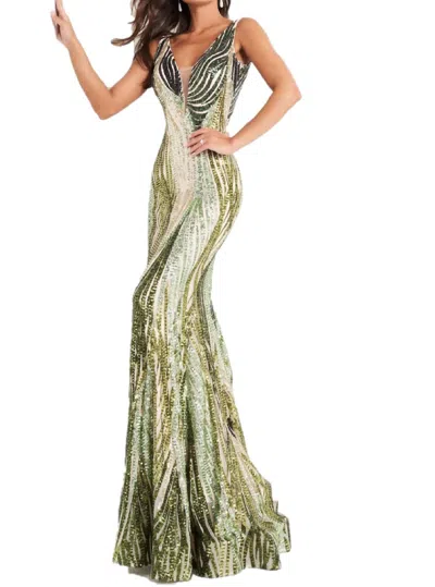 Jovani Long Fitted Sequin Mermaid Prom Dress In Green