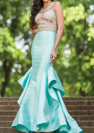 Jovani Long Formal Mermaid Prom Dress In Aqua In Blue
