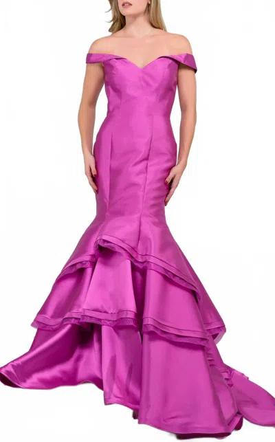 Jovani Long Off Shoulder Dress In Orchid In Purple