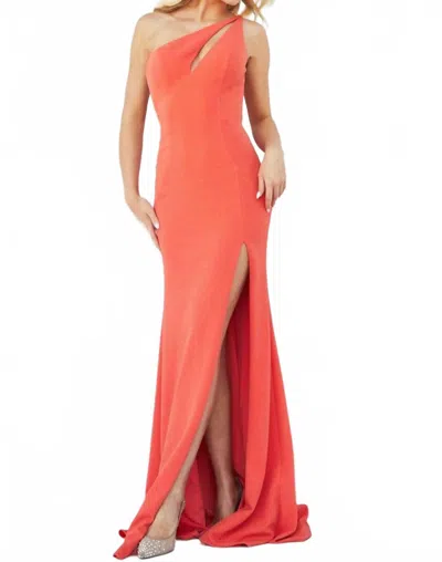 Jovani Long One Shoulder Fitted Prom Dress In Orange