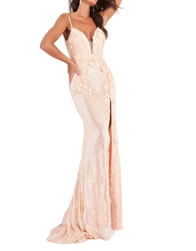Jovani Long Sequin Fitted Dress In Rose Gold In Multi