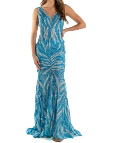 Jovani Long Sequin Gown In Light Blue/silver In Burgundy