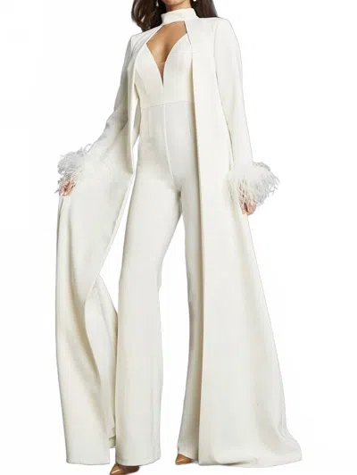 Jovani Long Sleeve Cape Jumpsuit In Ivory In White