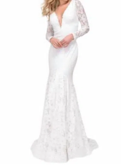 Jovani Long Sleeve Lace Wedding Gown In White