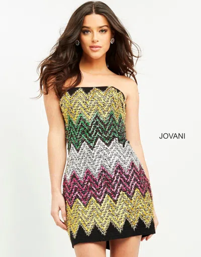 Jovani M05036 Strapless Short Sequins Dress In Multi